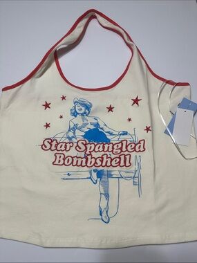Star Spangled Bombshell Cream Crop Top with Red Trim